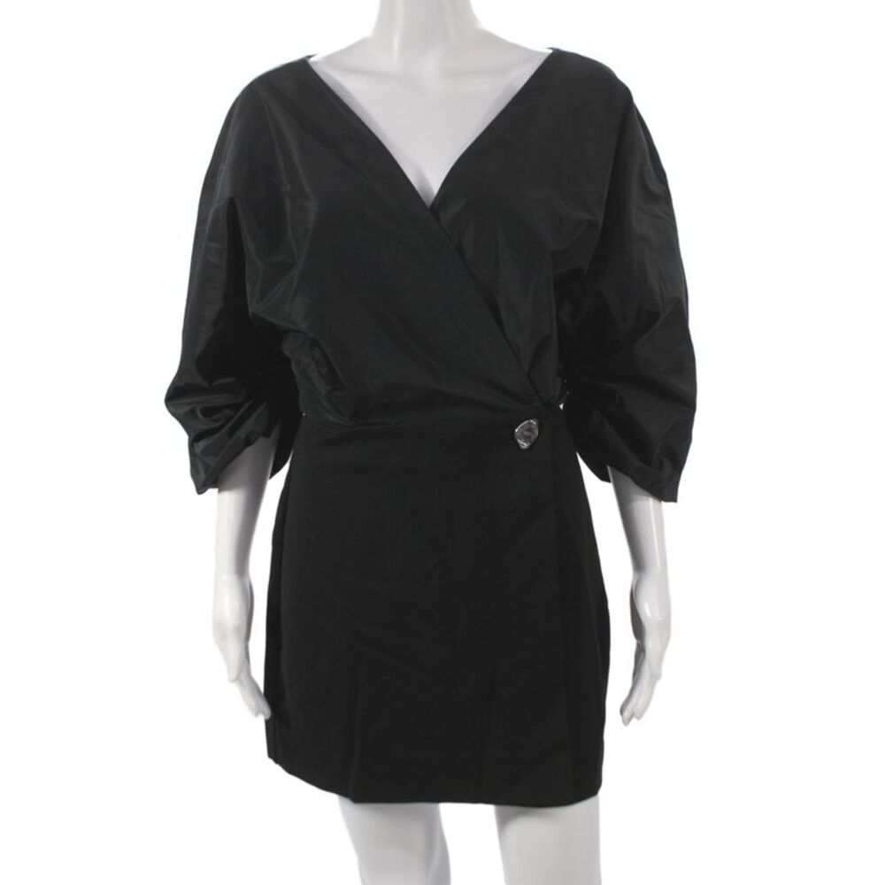 Staud Women Wrap Dress Black V-Neck 3/4 Sleeve Button Size 2